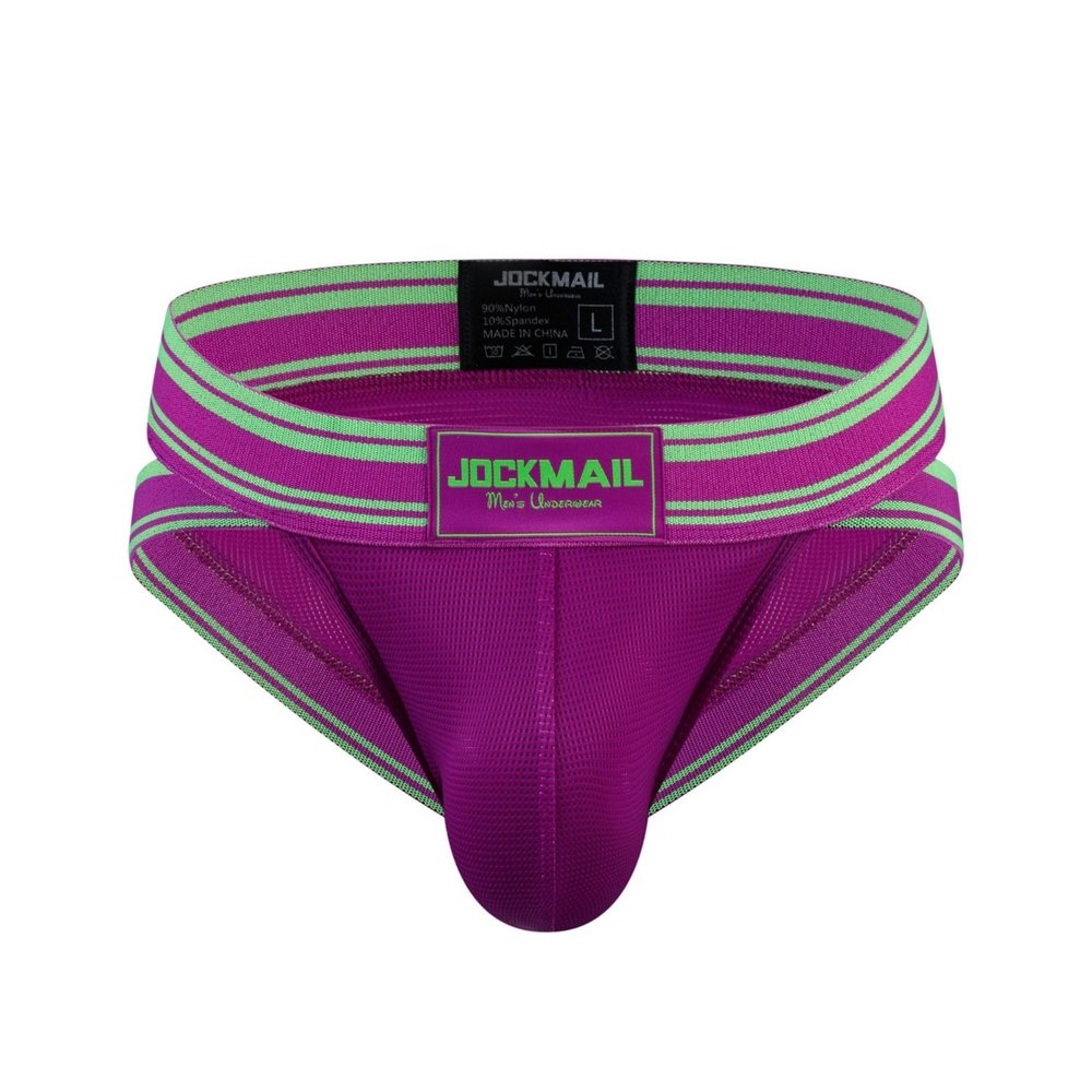 JOCKMAIL Mens Briefs Low Waist Sexy Men Sports Mesh Breathable Comfort Brief Men's Athletic Underwear (L, Purple)