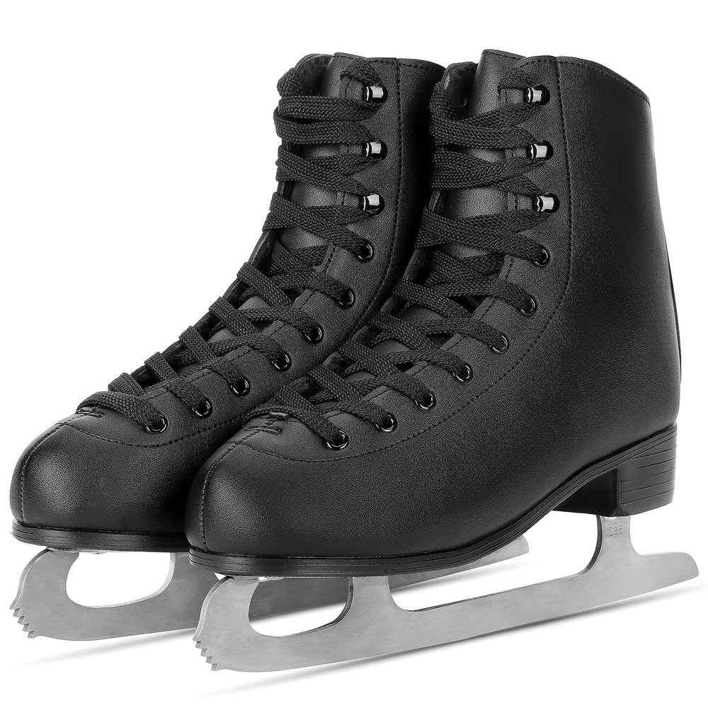 AhmyLion Figure Ice Skates for Beginners - White Comfortable Leather Ice Skates for Women, Men, Boys & Girls (Size Up 1 Size) (Black, Womens Size-8.5/Mens Size 7)