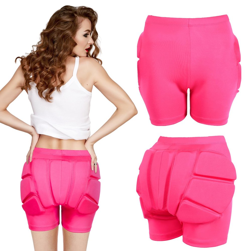 Panitay 2 Pcs Eva Protective Padded Shorts 3D Butt Pads for Skating Tailbone Figure Ice Skating Accessories for Women Men Kid (Large,Pink)