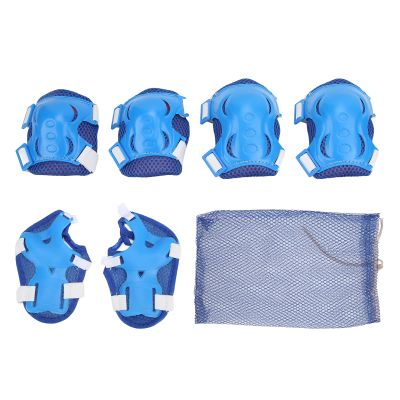 HERCHR Skateboard Pads Protective, 6PCS 6-18 Years Old Knee Protective Gear Kit Adjustable Knee Elbow Palm Guards Wrist Guards Child Safety Protection Pad for Kids Skateboard(Blue)