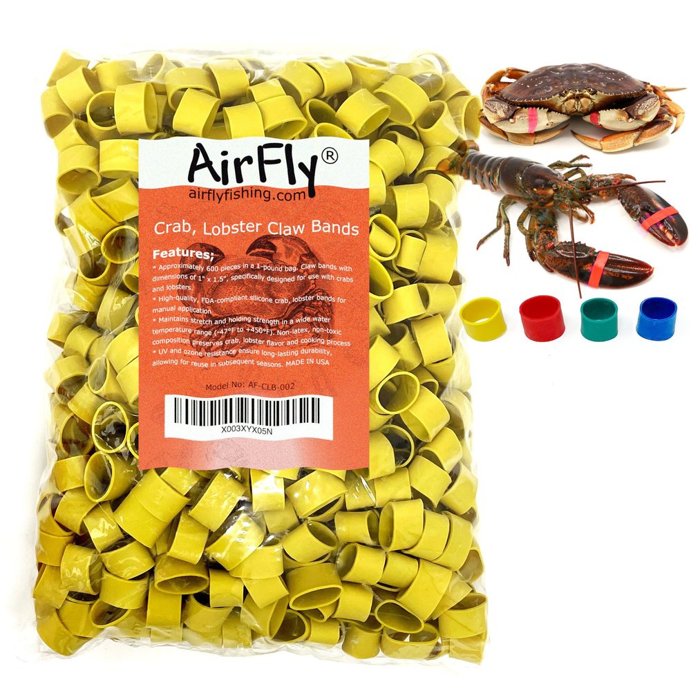 AirFly Crab, Lobster Claw Rubber Bands, Protect Lobsters & Crabs, Cook Safe FDA-Compliant Silicone, Size 1" x 0.5", Made in USA