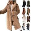 Women's 2023 Fuzzy Fleece Winter Coat Lapel Long Sleeve Button Sherpa Jacket Warm Faux Fur Outwear Cardigan Overcoat A-Khaki view 1