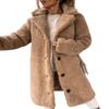 Women's 2023 Fuzzy Fleece Winter Coat Lapel Long Sleeve Button Sherpa Jacket Warm Faux Fur Outwear Cardigan Overcoat A-Khaki view 2