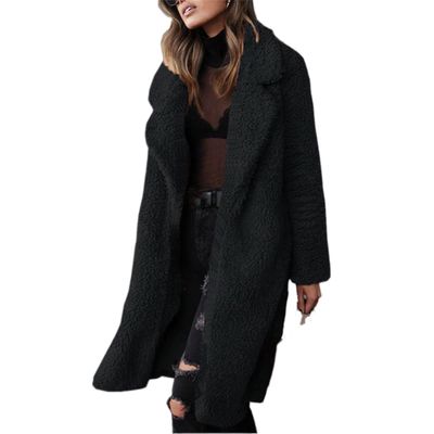 Women's 2023 Fuzzy Fleece Winter Coat Lapel Long Sleeve Button Sherpa Jacket Warm Faux Fur Outwear Cardigan Overcoat B-Black