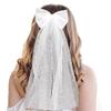 Bridal Hair Bow Veil Pearl White Wedding Headband for Women and Girls - Bachelorette Party Decorations, Bridesmaid Favors, Bride To Be Short Veil, Hair Pieces, Bridal Shower Gift view 1
