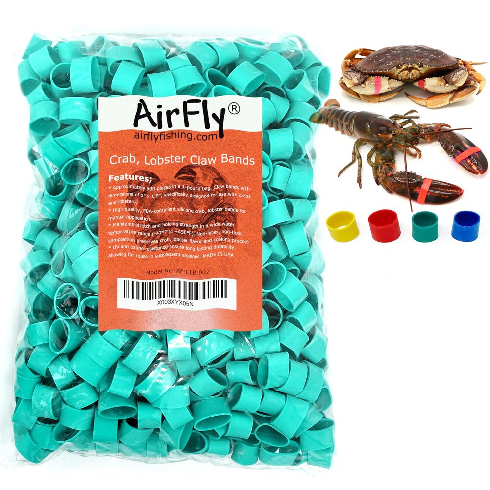 AirFly Crab, Lobster Claw Rubber Bands, Protect Lobsters & Crabs, Cook Safe FDA-Compliant Silicone, Size 1" x 0.5", Made in USA