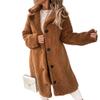 Women's 2023 Fuzzy Fleece Winter Coat Lapel Long Sleeve Button Sherpa Jacket Warm Faux Fur Outwear Cardigan Overcoat A-Brown view 1