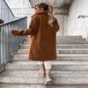 Women's 2023 Fuzzy Fleece Winter Coat Lapel Long Sleeve Button Sherpa Jacket Warm Faux Fur Outwear Cardigan Overcoat A-Brown view 2