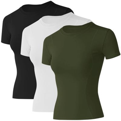 Loovoo Womens Basic Tops Fashion Trendy Tops Tight Fitted Clothing Fitness Ladies Sets Girls Summer Cute T-Shits