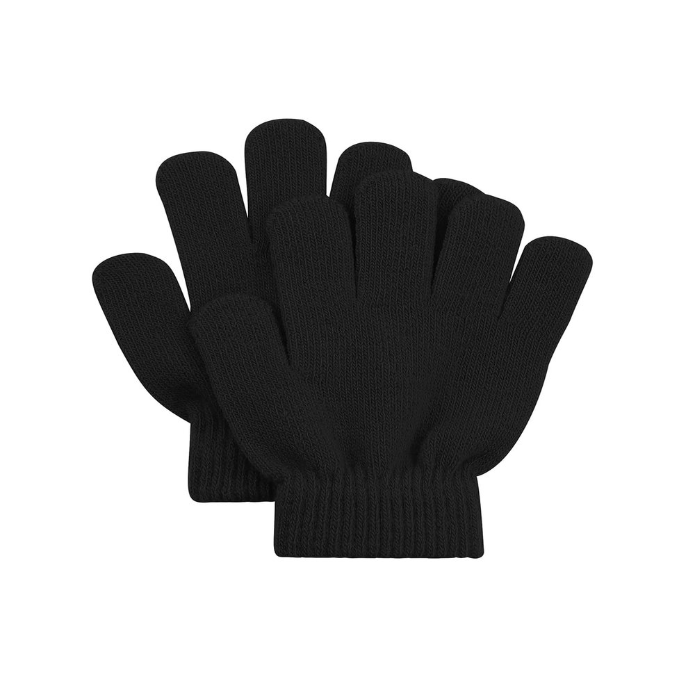 Kids Black Gloves Winter Magic Warm Full Finger Gloves Soft Stretchy Knit Mittens for Toddler Boys Girls Black One Size