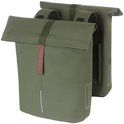 Basil City Double Bag - Rear Pannier Rack Panniers - Easy Attachment - 32L - Green
