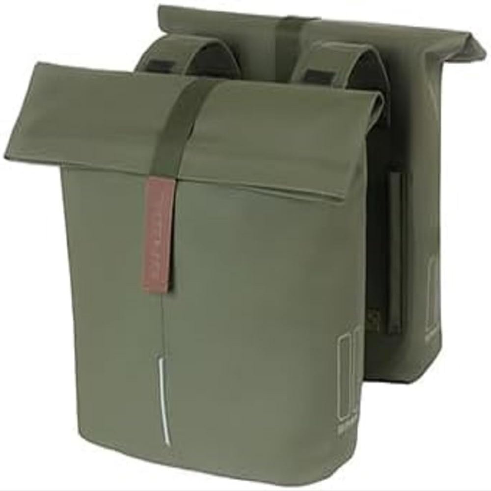 Basil City Double Bag - Rear Pannier Rack Panniers - Easy Attachment - 32L - Green