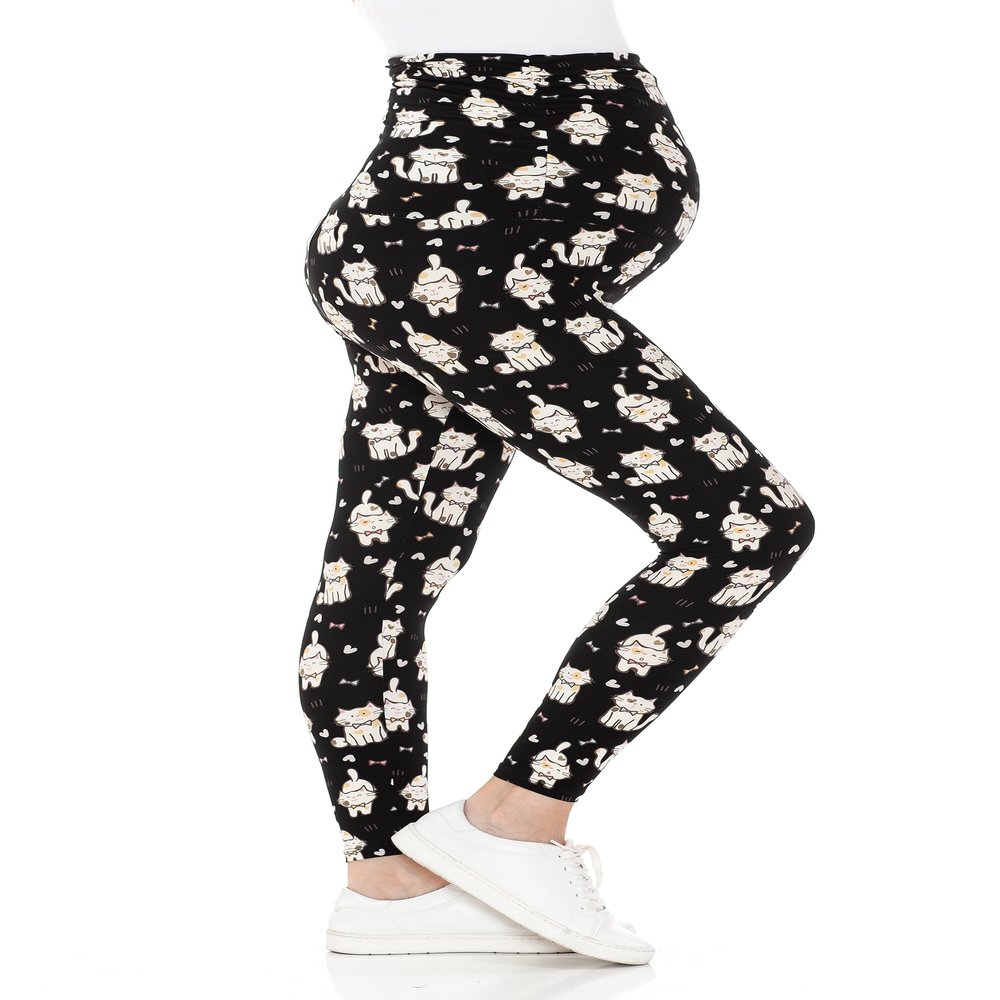 Leggings Depot Women's Maternity Leggings Over The Belly Pregnancy Casual Yoga Tights-S503 (Furball Cats, X-Large)