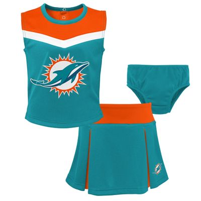 Outerstuff Girls Toddler Aqua Miami Dolphins Spirit Cheer Two-Piece Cheerleader Set with Bloomers