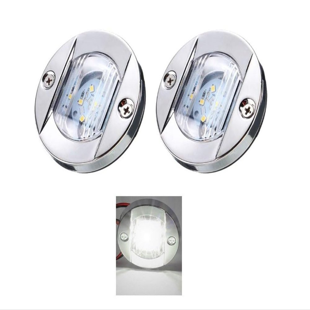 3" Inch Round Chrome Marine Boat Lights White LED Transom Mount Stern Anchor Navigation Lights IP67 Waterproof, Boat LED Stern Lights, Night Fishing Lights,Deck Lights, 12V, Surface Mount