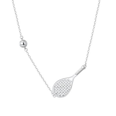 PickleBelle Lovematch Tennis Racket and Ball Necklace - Rhodium Plated Over 925 Sterling Silver | Gift for Her, Present For Birthday, Valentine's day, Wedding Anniversary and Christmas Gifts for Tennis Lovers