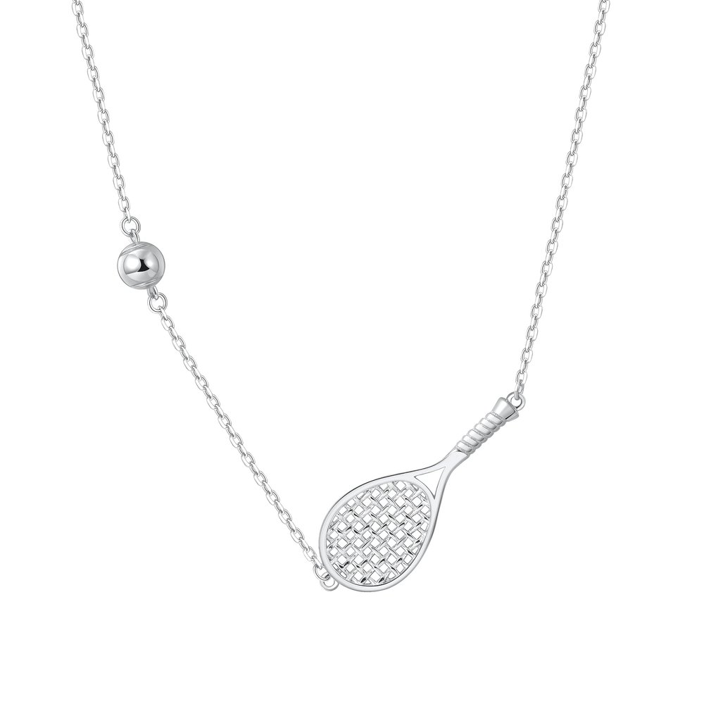 PickleBelle Lovematch Tennis Racket and Ball Necklace - Rhodium Plated Over 925 Sterling Silver | Gift for Her, Present For Birthday, Valentine's day, Wedding Anniversary and Christmas Gifts for Tennis Lovers