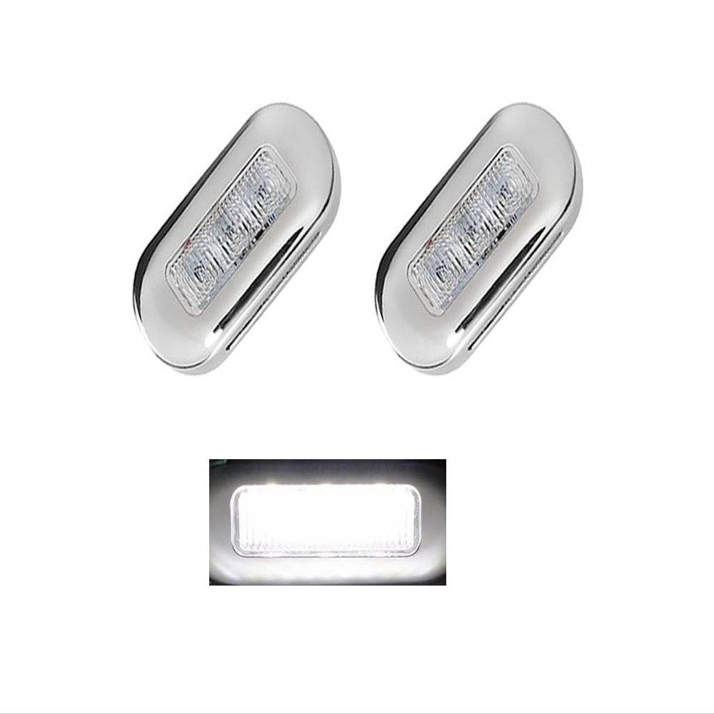 3" LED Oblong Courtesy Light Marine Boat Deck Transom Stern Light for Yacht Pontoon Fishing Boat Kayak Sailboat, Sealed Boat Cabin Lights, 12V, Clear Lens, Surface Mount