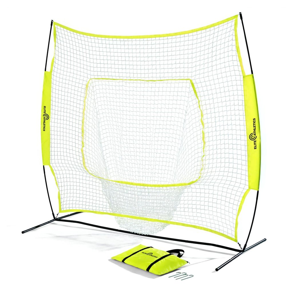 Elite Athletics 7x7 Baseball & Softball Practice, Hitting, & Pitching Net with Bow Frame, Carry Case and Strike Zone, Ultimate Training Net