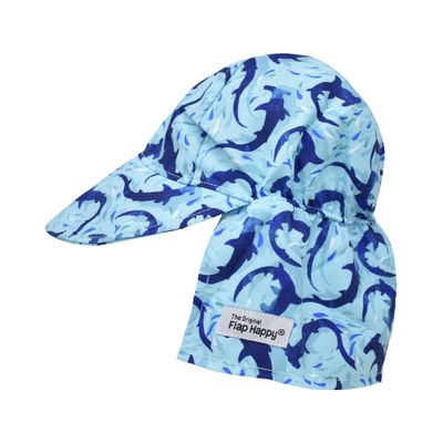 Flap Happy Baby Sun Hat | Toddler Hat with Flap to Protect Kids from Sunburn| UPF 50+ Highest Certified UV Sun Protection | Swirly Sharks X-Large
