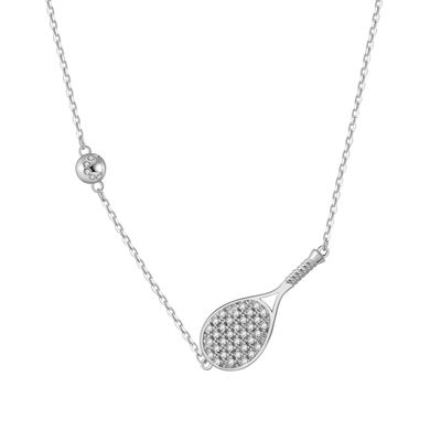 PickleBelle Lovematch Tennis Racket and Ball Necklace with Crystals - Rhodium Plated Over 925 Sterling Silver | Gift for Her, Present For Birthday, Valentine's day, Wedding Anniversary and Christmas Gifts for Tennis Lovers