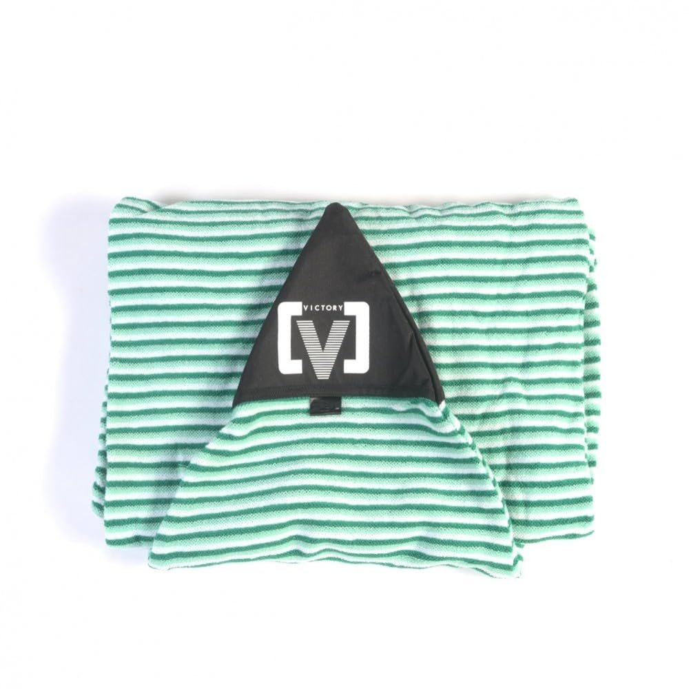 VICTORY DELUXE TERRY SURFBOARD Sock Cover, Shortboard, Board Sock - Lightweight Stretch Surfboard Bag, Protective Poly Nose Breathable Terry Towel Stretch Sleeve/Case (Green/White, 6.6)