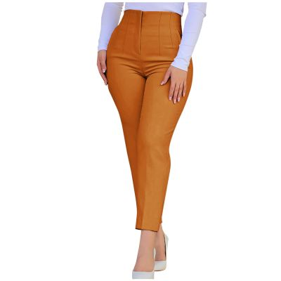 Women Suit Pants Dressy Elegant High Elastic Waisted Stretchy Tummy Control Business Work Pants Casual Skinny Pants Orange