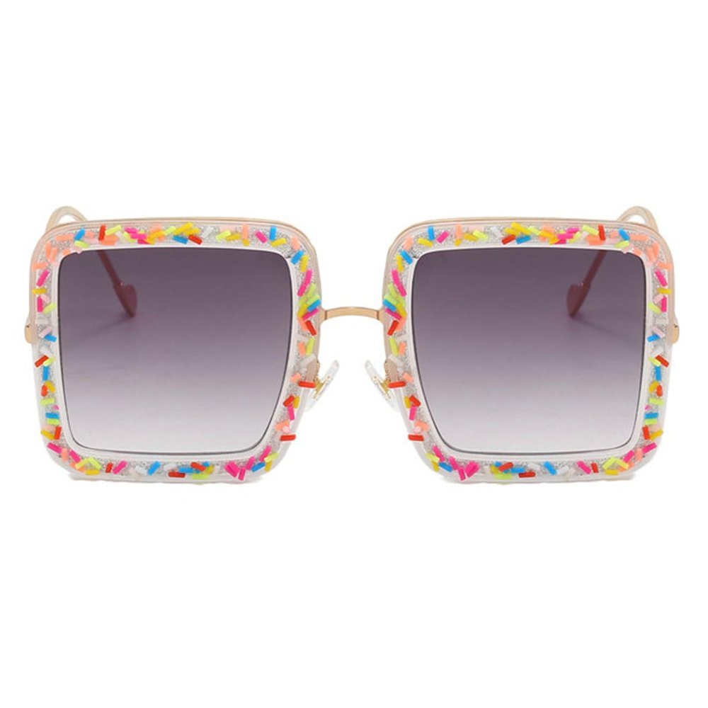 helena Trendy Rhinestone Square Sunglasses Women Oversized Crystal Frame Gradient Lens Party Diamond Eyeglasses (white)