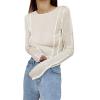 White O-Neck Women's T-Shirt Elegant Yellow Long Sleeve Spring Summer Tee Shirt Casual Slim Elastic Solid Top Female,White,S view 1