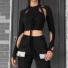 Fashion High Street Casual Cotton Tshirt Women Spring Summer Black Slim Streetwear Bow Bandage T Shirt Ladies Top,Black,L view 2