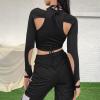 Fashion High Street Casual Cotton Tshirt Women Spring Summer Black Slim Streetwear Bow Bandage T Shirt Ladies Top,Black,L view 4