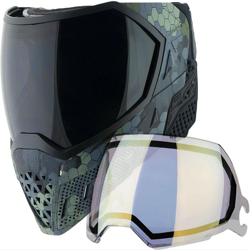 PaintballBodyBags Empire EVS Paintball Mask/Goggle HEX - 3 Quick Change Thermal Lenses Clear, Smoke, HD Gold