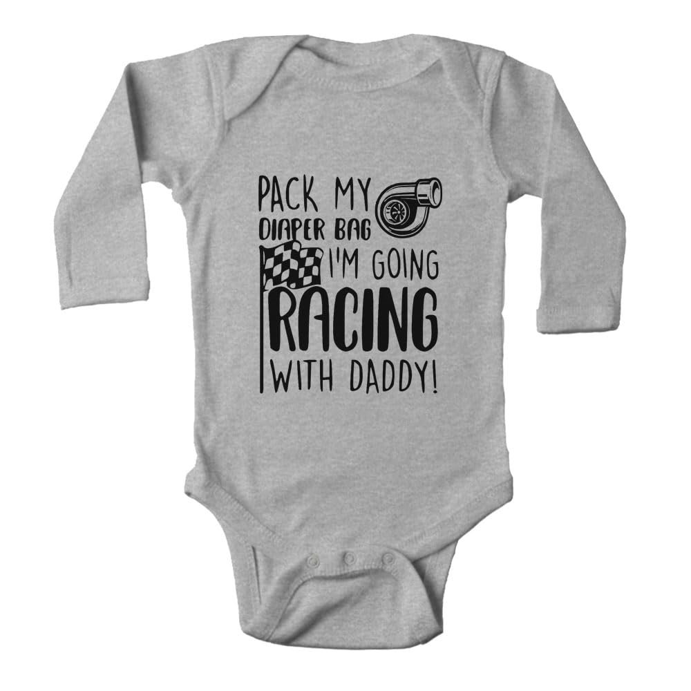 Yeavomeny Pack My Diaper Bag I'm Going Racing with Daddy Baby Rompers Bodysuit Infant Long Sleeve Playsuit C-Gray