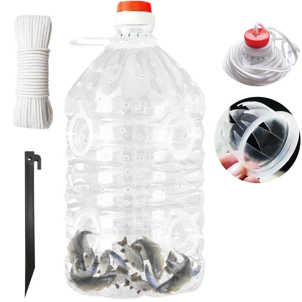 WAYUTO Minnow Traps for Bait Fish Clear Plastic Small Fish Bait Traps for Fishing with String Rope Fish Traps 8 Hole Crawfish Crab Shrimp Fishing Trap for River Ocean Saltwater Lakes
