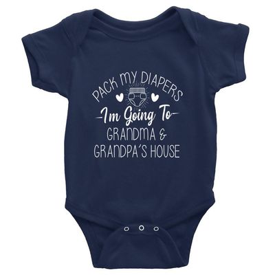 Yeavomeny Pack My Diaper Bag I'm Going to Grandma's House Baby Bodysuit Infant Rompers Short Sleeve Playsuit Outfit Unisex D-Navy