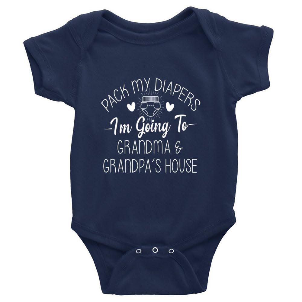 Yeavomeny Pack My Diaper Bag I'm Going to Grandma's House Baby Bodysuit Infant Rompers Short Sleeve Playsuit Outfit Unisex D-Navy