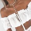 Crop Tops Women Summer Lantern Sleeve Sexy Strapless Beach Tops Red Black White Ruched Crop Top,White,XL view 4