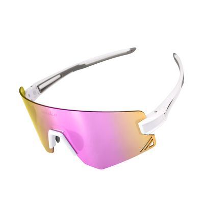 SQUALO Polarized Sunglasses, UV Protection Cycling Sunglasses for Women Men, Windproof Goggles with Mirror Lens (White/Pink)