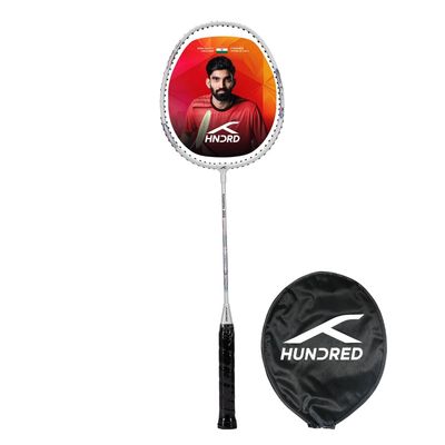 Hundred Powertek 200 PRO Badminton Racquet | White | Standard | Aluminium | Unisex | Strung | Lightweight 3.35 oz | Durable | G5 Grip | 18-20 lbs Tension | Head Cover