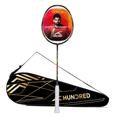 HUNDRED Powertek 2000 PRO Badminton Racquet | Black | Standard | Graphite | Unisex | Strung | 3.17 oz Weight | G6 Grip | Max Tension 22-24 lbs | Full Cover Included | Lightweight Durable