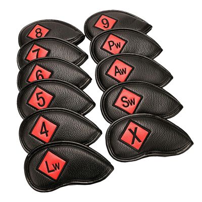 NineFit Basics Golf Iron Headcover Club Head Cover Protection Sticker Closure, Black+Red