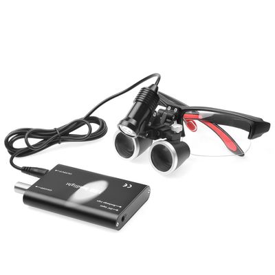 2.5X 420mm Loupes manifying Glasses White Cone with 5W Head Lamp Filter with Cloths Bag (Black)
