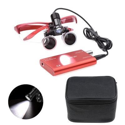 3.5X-420mm Loupes manifying Glasses White Cone with 5W Head Lamp Filter with Cloths Bag (Red)