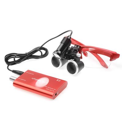 2.5X 420mm Loupes manifying Glasses White Cone with 5W Head Lamp Filter with Cloths Bag (Red)