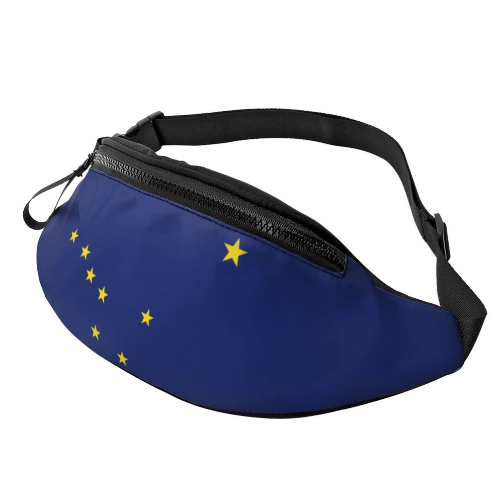 MINGSHAN Alaska Flag Fanny Pack For Men & Women,Casual Durable With Adjustable Strap & Headphone Hole For Outdoors Workout Running Hiking Cycling Traveling