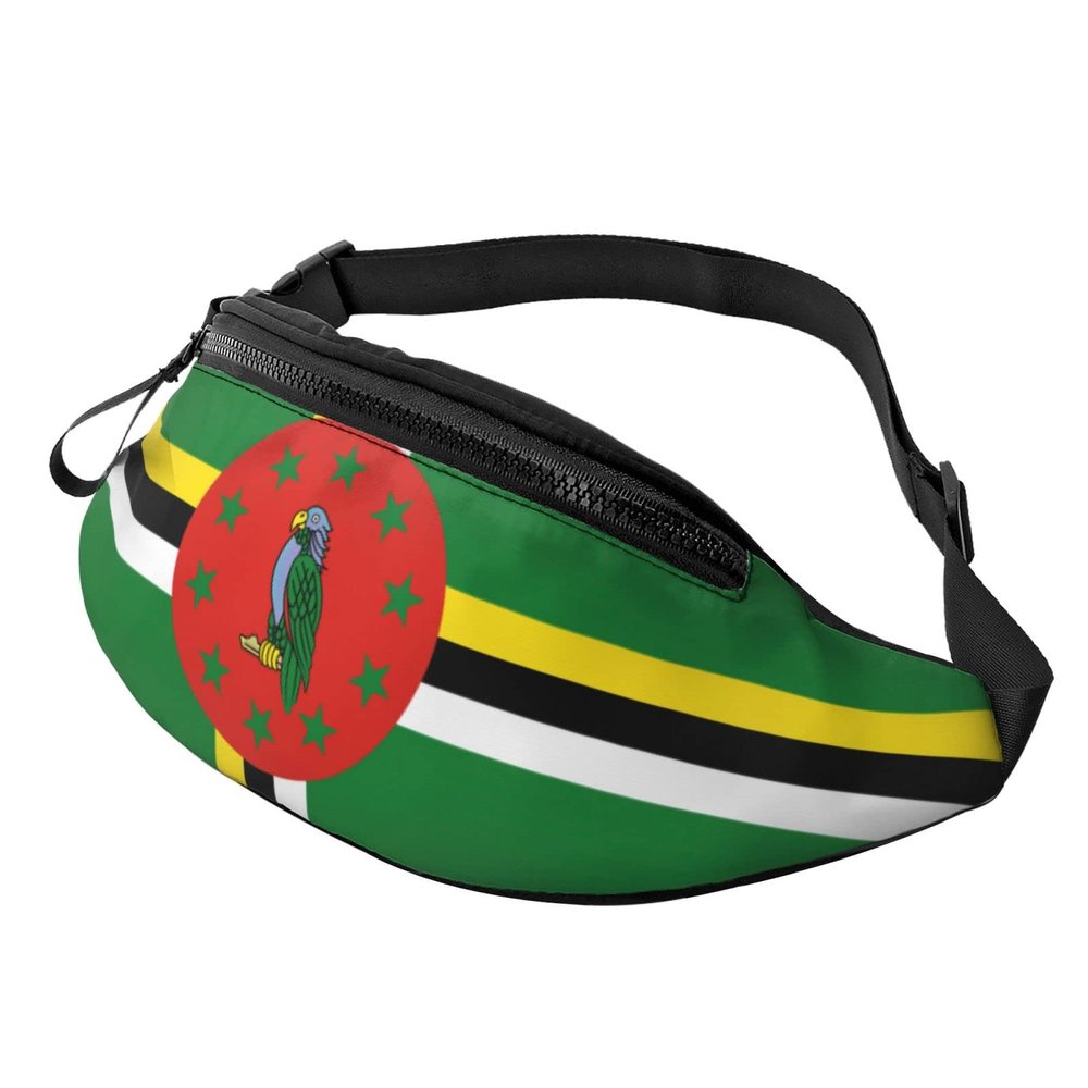 MINGSHAN Dominica Flag Fanny Pack For Men & Women,Casual Durable With Adjustable Strap & Headphone Hole For Outdoors Workout Running Hiking Cycling Traveling
