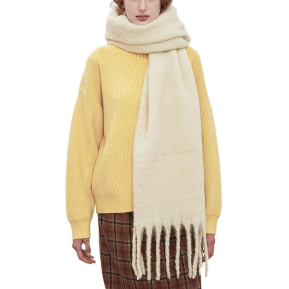 MININAI Women Chunky Scarf, Soft Warm Winter Scarf for Cold Weather, Christmas Blanket Scarves Pashmina Shawl Wrap (Beige)