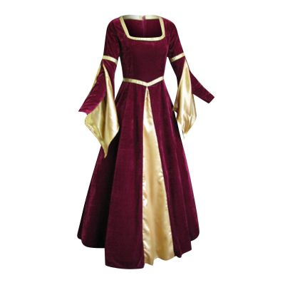 Women's Renaissance Trumpet Sleeve Princess Dress Lace Up Floor Length Victorian Vintage Medieval Ball Gown Costume