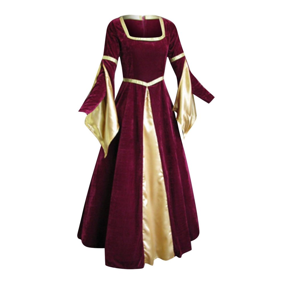 Women's Renaissance Trumpet Sleeve Princess Dress Lace Up Floor Length Victorian Vintage Medieval Ball Gown Costume
