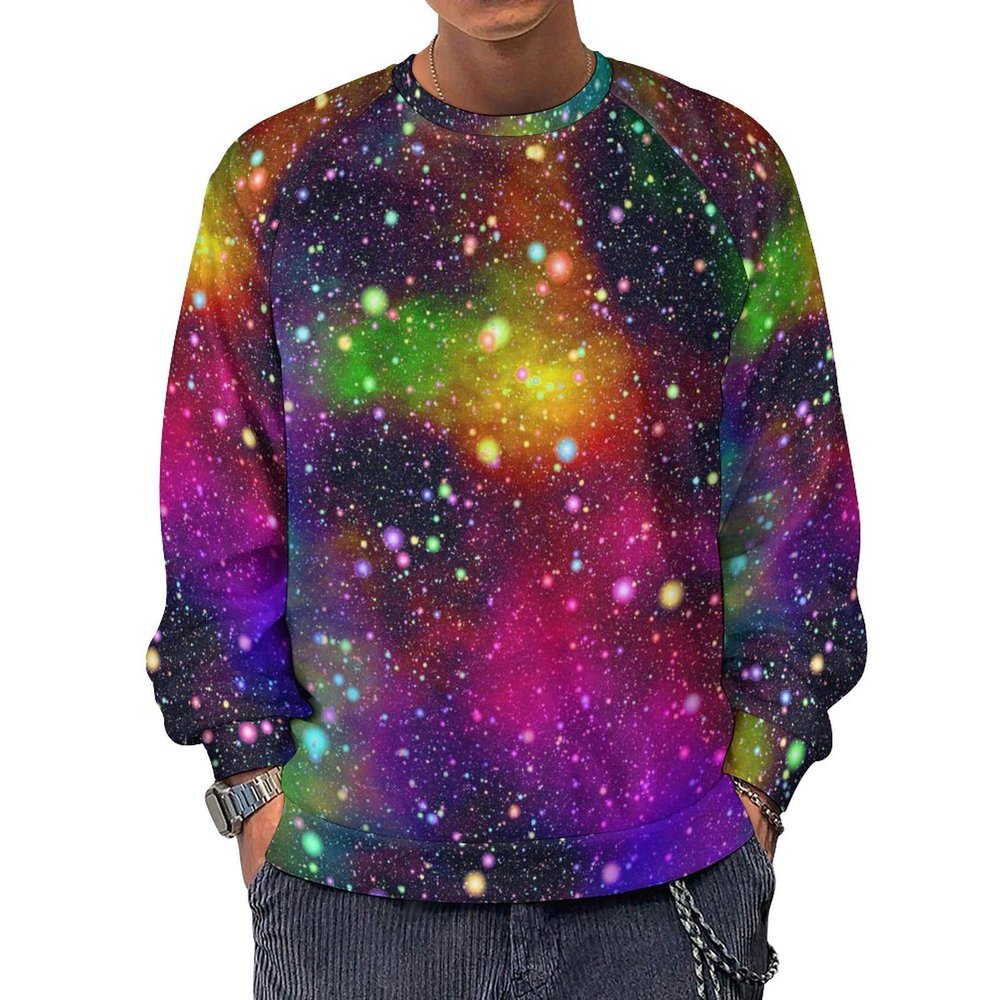 Bright Colorful Abstract Galaxy Universe Men's Crewneck Sweatshirt Long Sleeve Pullover Sweater Casual Outwear Tops S